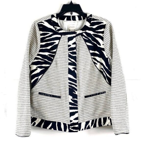 Chico’s Women's Woven Blazer Snap Closure Size Medium NWT - Picture 2 of 16